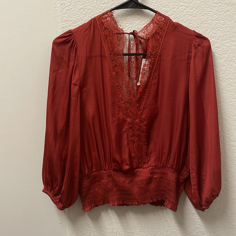 NWT Anthropologie Dolan Left Coast Deep-V Lace Top Orange Sz S Perfect for fall